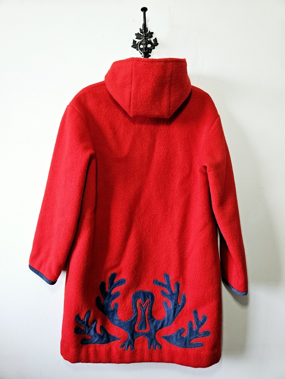 Vintage Inuit Parka + Shell Overcoat Size M/L Red Wool Embroidered Duffle Coat